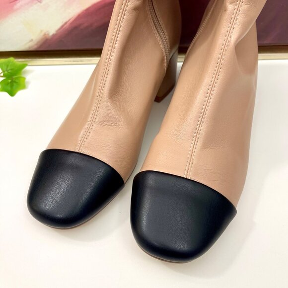 Steve Madden Beige Ankle Boots With Black Cap Toe & Side Zip Size 7.5 - Picture 3 of 8